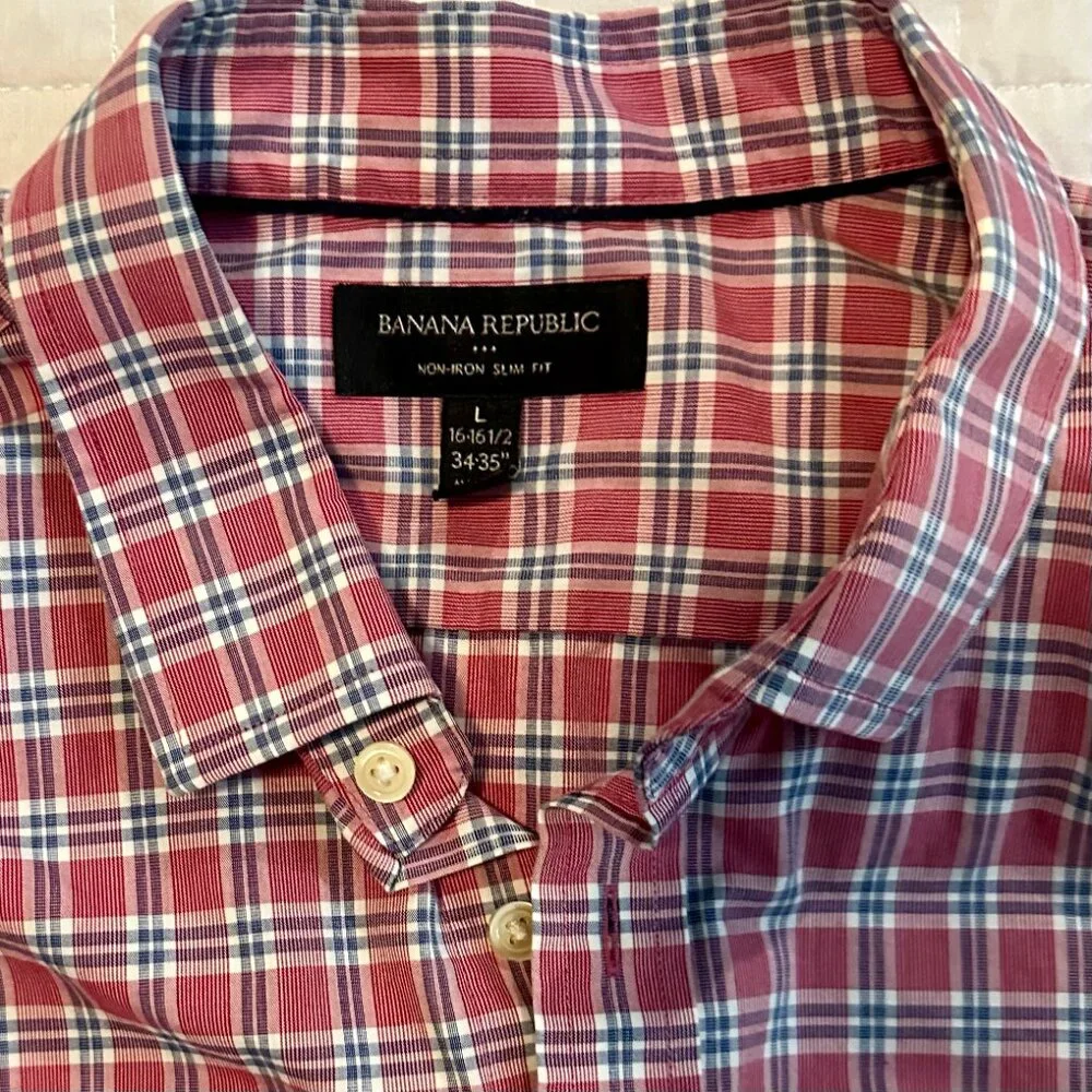 Banana Republic Lot of 2 Men's Long Sleeve Plaid Button Down Shirts Size Large